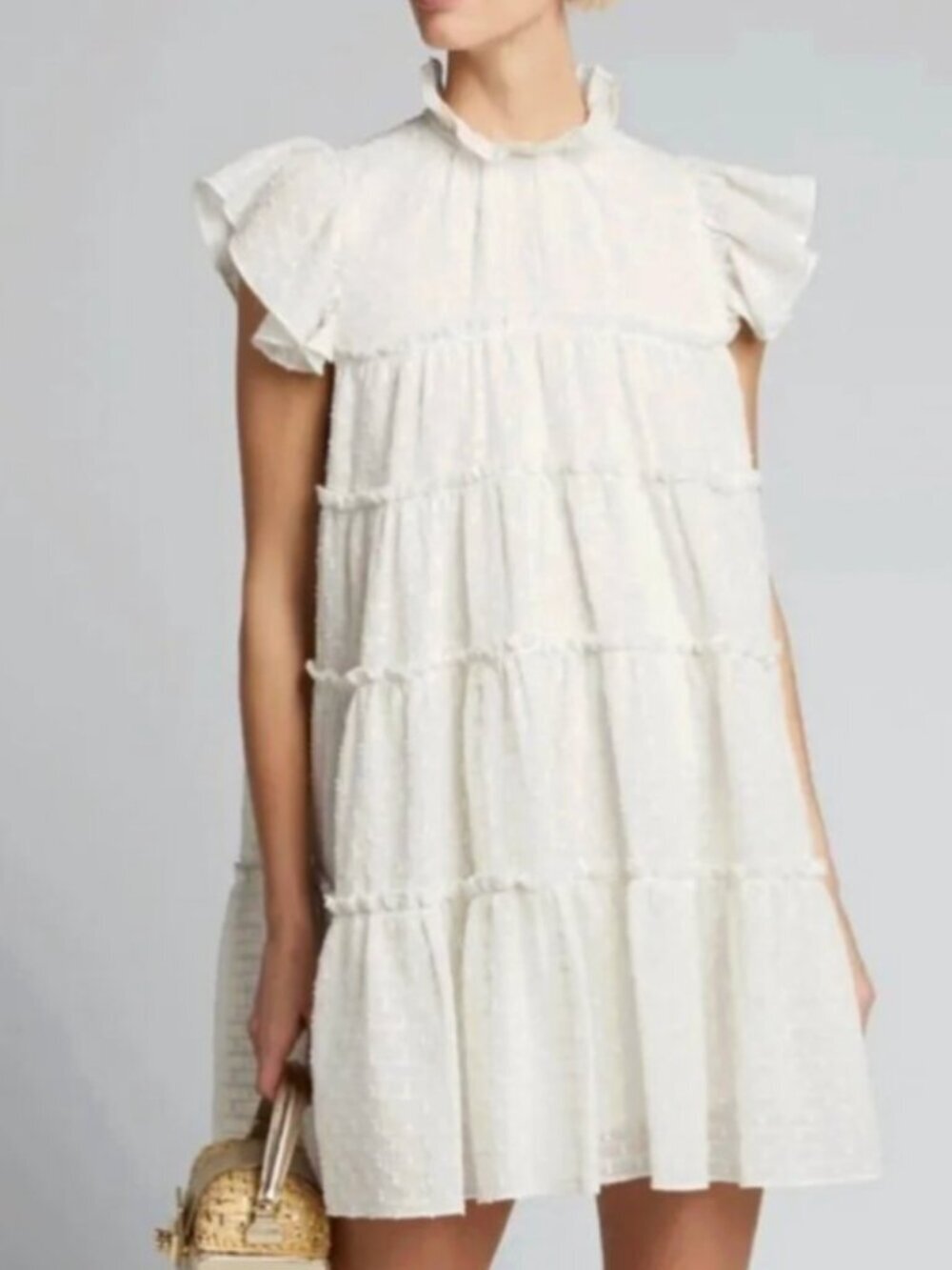 Rhode Tiffany Embroidered Metallic Babydoll Mini Dress White XS